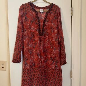 Knox Rose Tunic Dress Burnt Orange Floral Pattern